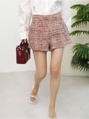 Lofty manner High-Waist Tweed Bermuda Shorts in Pink Multi